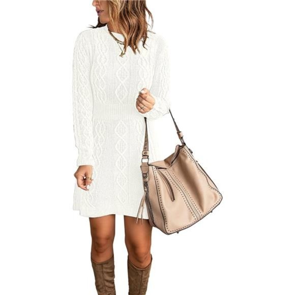 Sweater Dress for Women Cable Knit Ribbed A-Line Short Fitted Pullover  Sweaters